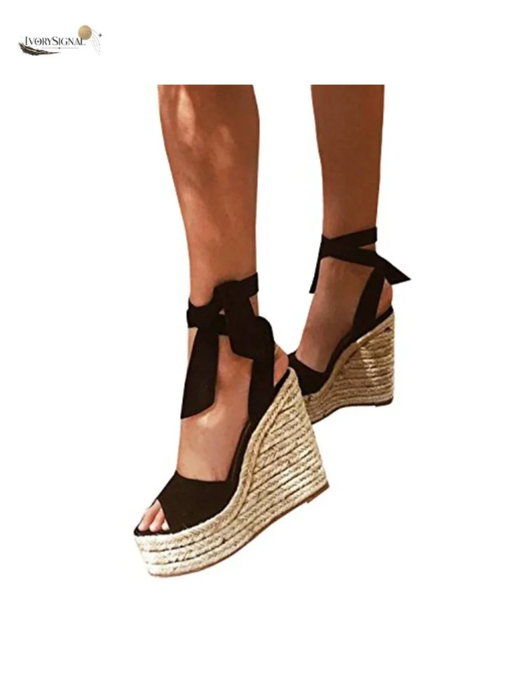 Faux Suede Womens Espadrille Wedge Sandals Open Toe Lace Up Platform Ankle Strap
